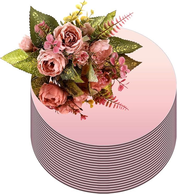 Thyle 20 Pcs 10 Inch Acrylic Round Mirrors for Tables Centerpieces Circle Mirrors Candle Plates for Wall Wedding Table Centerpieces for Baby Shower Party, Thickness 1 mm (Rose Gold)