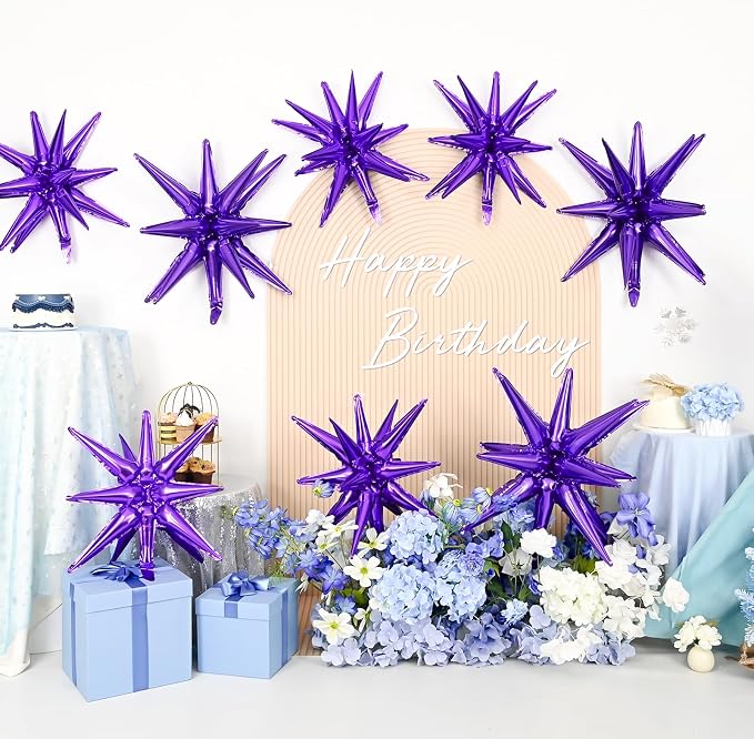 9Pcs Dark Purple Star Balloons, Large Explosion Star Foil Balloons, Metallic - Image 4