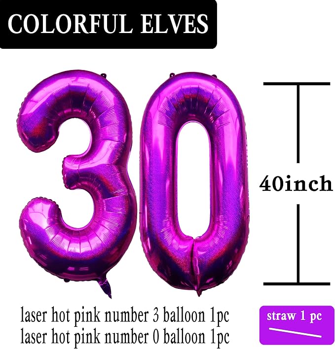 Laser Hot Pink Number 30 Balloons 40 Inch Giant Number Pink 30 Foil Mylar - Image 2