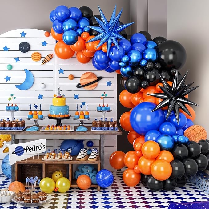 Black Orange Blue Balloon Arch Kit, Royal Blue Black Balloon Garland - Image 4
