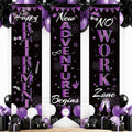 3Pcs Retirement Porch Sign Door Hanging Banner Black Purple Happy Retirement by TagreSpike