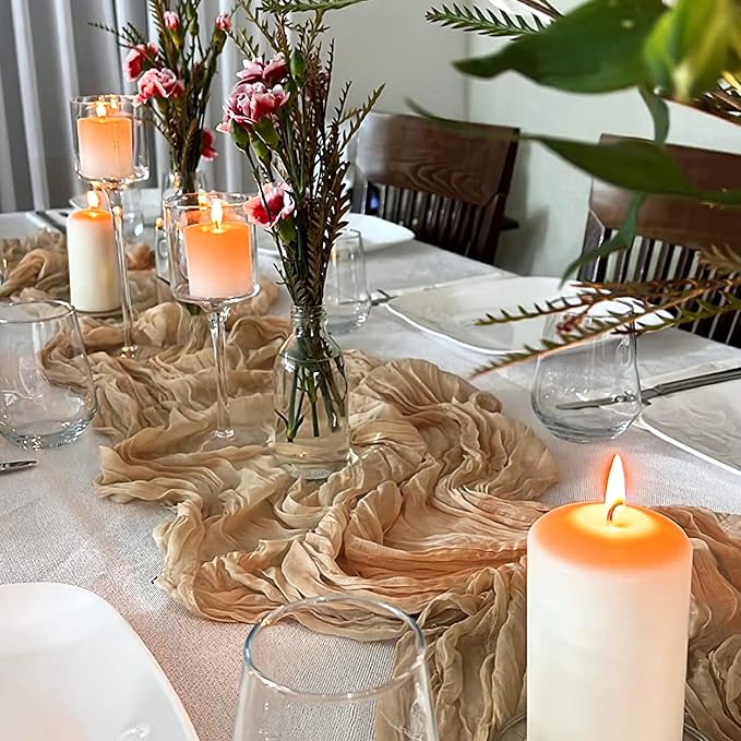 10 Pack Nude Cheesecloth Table Runner 10FT Boho Gauze Fabric Table Runner - Image 6