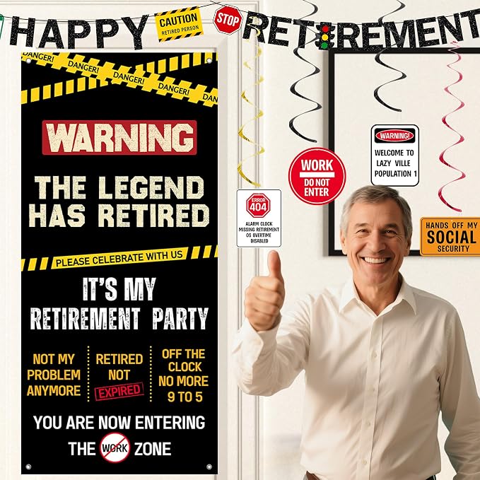 Roetyce Retirement Decorations, Caution Legend Has Retired Door Banner | Office - Image 7