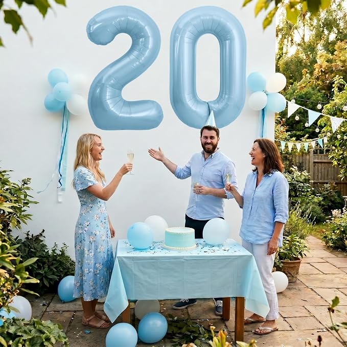 TONIFUL 40 Inch Pastel Blue Number 20 Foil Balloons Large Mylar Foil Digit - Image 4