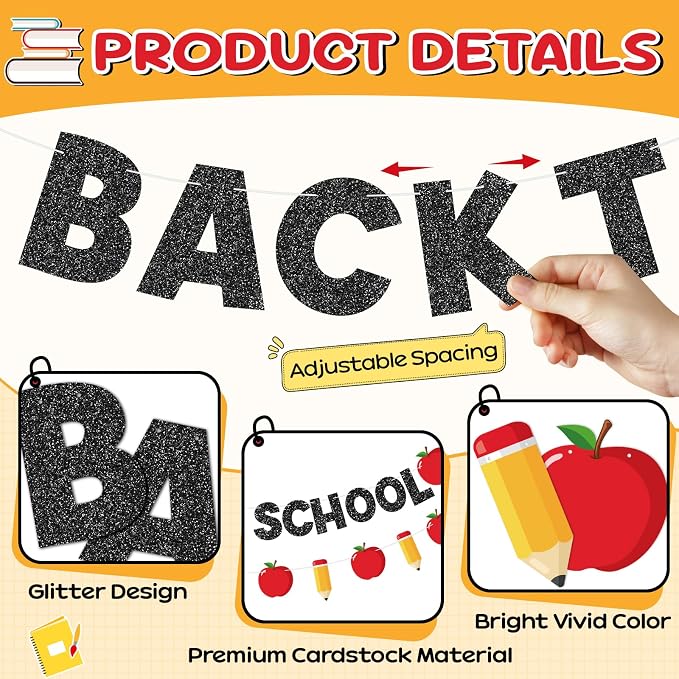 Back to School Decorations, Pre-Strung Back to School banner - Image 3