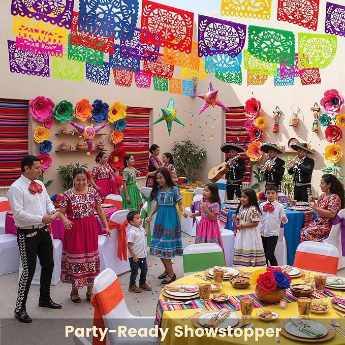 DOMESTAR 1 Pack 18 FT Papel Picado Banner, Fiesta Mexican Party Decoration | - Image 2
