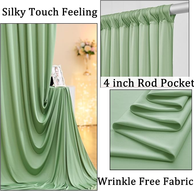 NSSONBEN 40ft x 10ft Wrinkle Free Sage Green Backdrop Curtains - Image 2