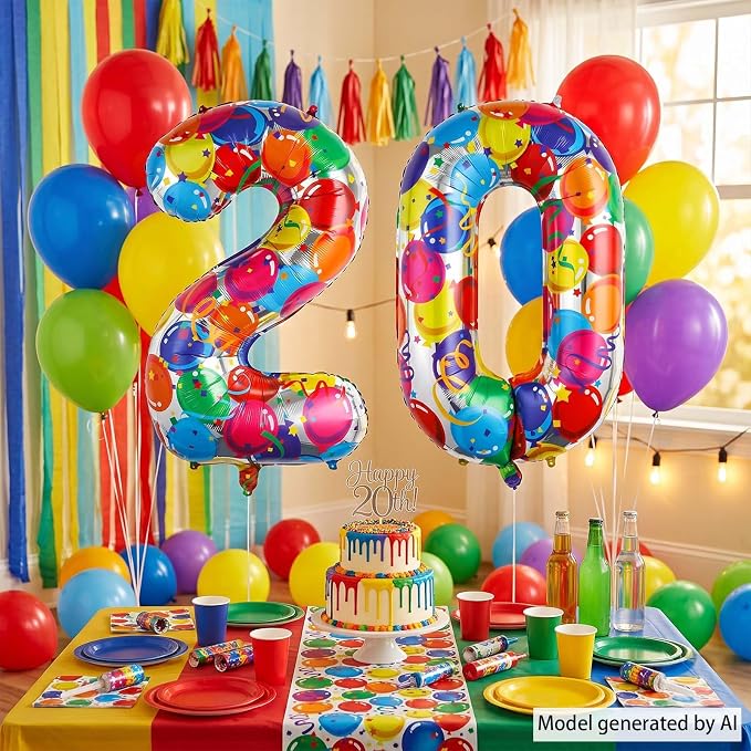 40 Inch Rainbow Balloon Number 20 Balloons, Huge 20th Birthday Decor | Large - Image 3