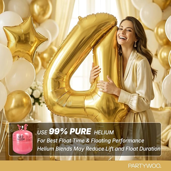 PartyWoo Number Balloons 40 Inch Gold Number 4 Kit 25pcs - Image 5