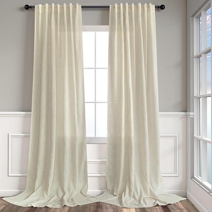 Birch Beige Linen Curtains 92 Inch Length 2 Panels Back Tab Light Filtering by Pitalk
