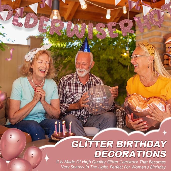 Fulmoon Set of 3 Pre Strung Older Wiser Hotter Glitter Banner Funny Birthday - Image 5