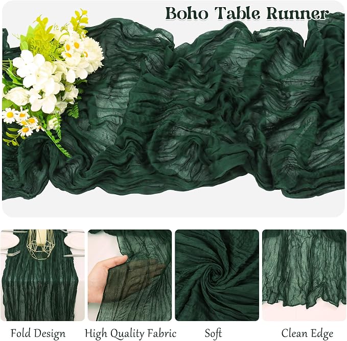 10 Pack Dark Green Cheesecloth Table Runner 6FT Boho Gauze Fabric Table Runner - Image 3