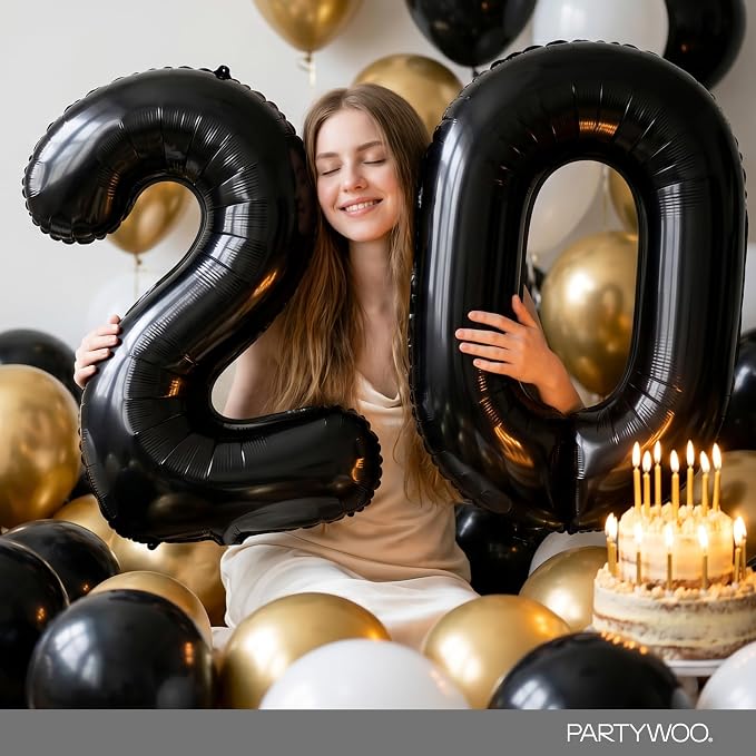 PartyWoo Number Balloons 40 Inch Black Number 0 Kit 25pcs - Image 8