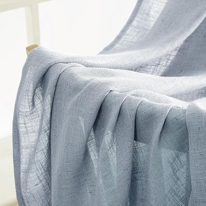 MIULEE Chambray Blue Linen Curtains 52x108 Inches Long 2 Panels - Image 6