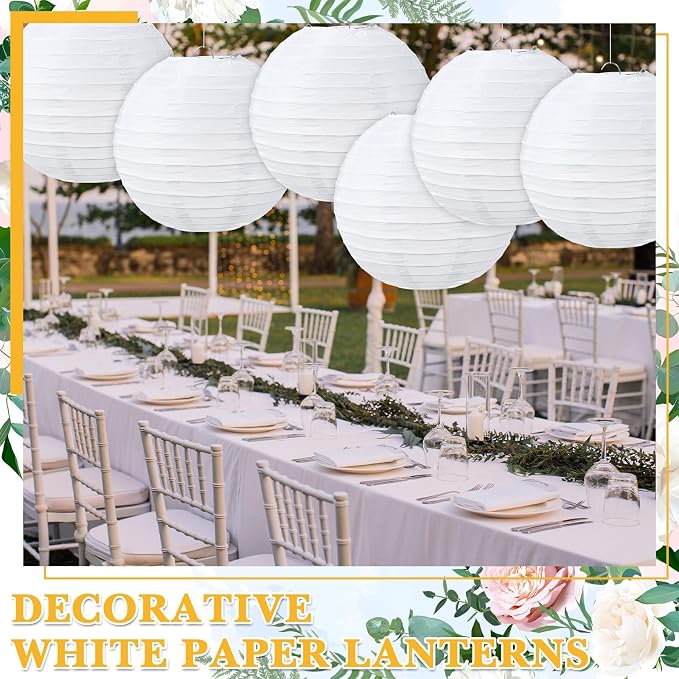 Treela 10 Pack White Chinese Japanese Paper Lanterns Decorative Hanging Round - Image 6
