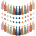 Tenceur Boho Tassel Garland and Pom Pom Banner Set- 4 Pcs Rainbow Wall Decor by Tenceur