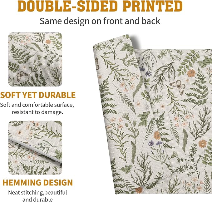 Sage Green Wild Flower Spring Summer Placemats Set of 4 Seasonal Wildflower - Image 5