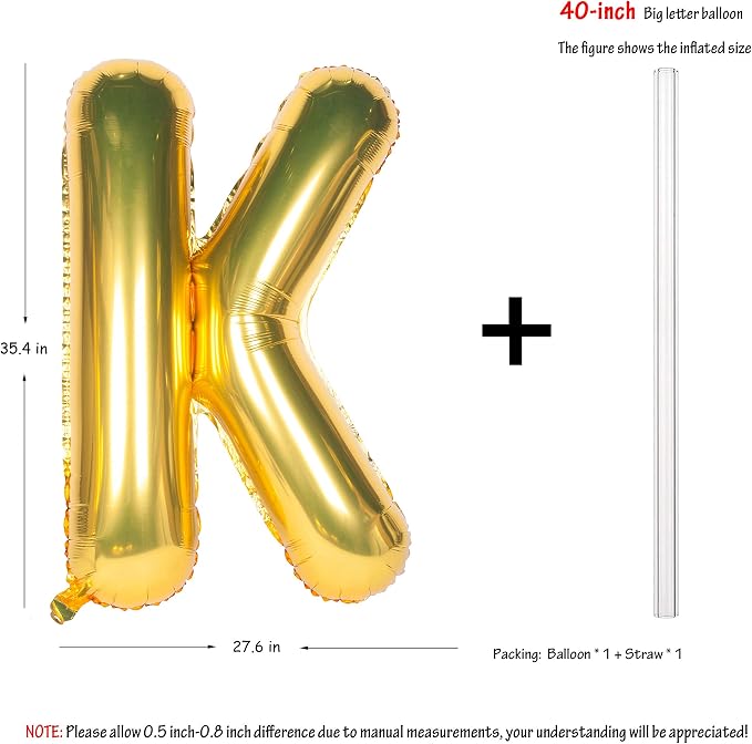 Letter Balloons 40 Inch Giant Jumbo Helium Foil Mylar Gold K | - Image 2
