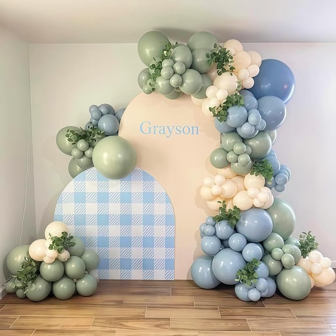 Sage Green and Blue Balloons, Baby Boy Shower Balloons - Image 6