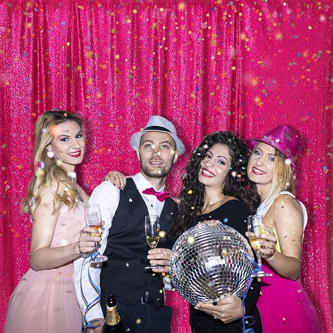PartyDelight Hot Pink Sequin Backdrop 10x10ft Sparkly Photo Curtain | 4 Inch - Image 5