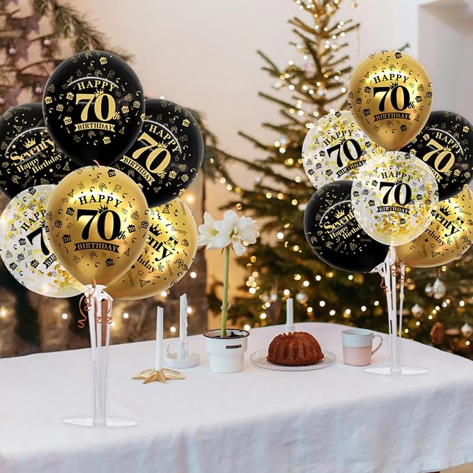 TONIFUL 4 Set Black Gold 70 Printed Balloon Stands - Image 5