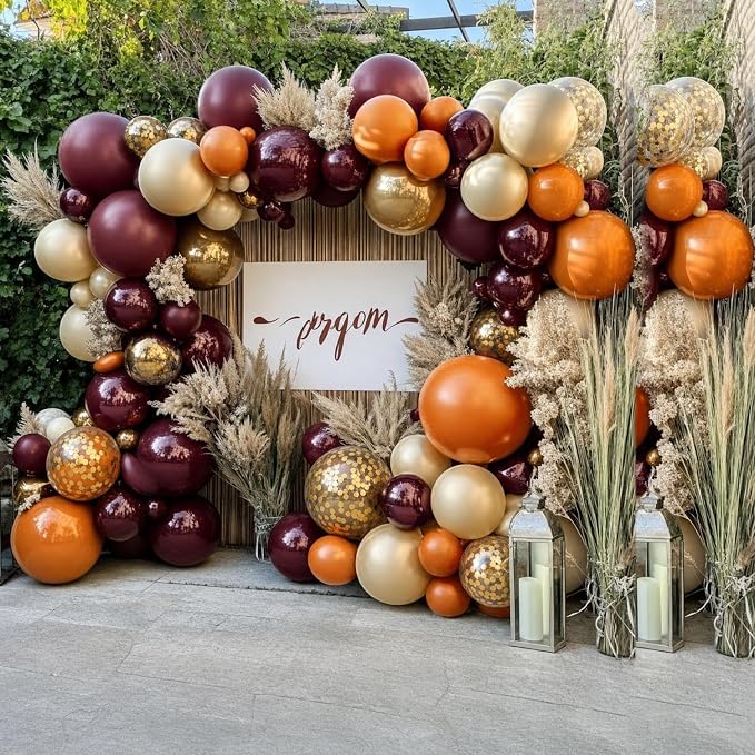 Burgundy Orange Fall Balloons for Autumn Thanksgiving Party Decorations | 60Pcs - Image 4