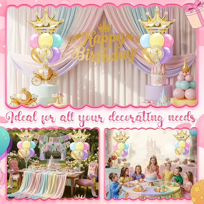 Seematn 2 Set Princess Balloon Stand Kits Pastel Gold Crown Balloons Sticks - Image 5