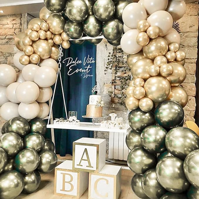 PartyWoo Metallic Green Balloons 50pcs Metallic Sage Olive Green Boho Color | - Image 7