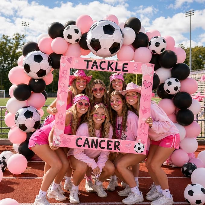 Pink Soccer Balloons, 12Inch Pastel Pink and Black White Football Print Latex - Image 8