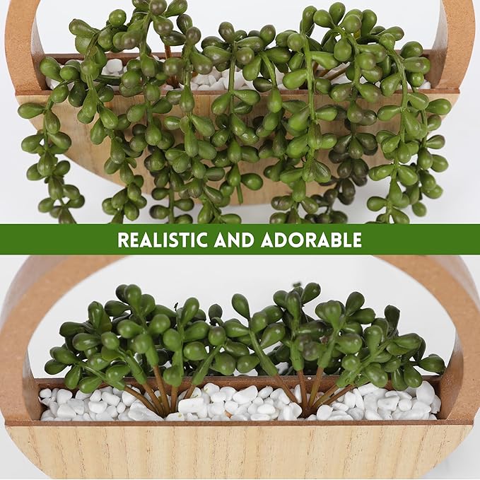 2pcs Artificial Succulents Hanging Plants 20.1'' Fake String of Pearls in Pot - Image 3