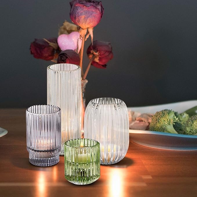 Serene Spaces Living Clear Optical Glass Votive Holder, Perfect for Weddings and Home Décor, Measures 5" Tall and 3.5" Diameter