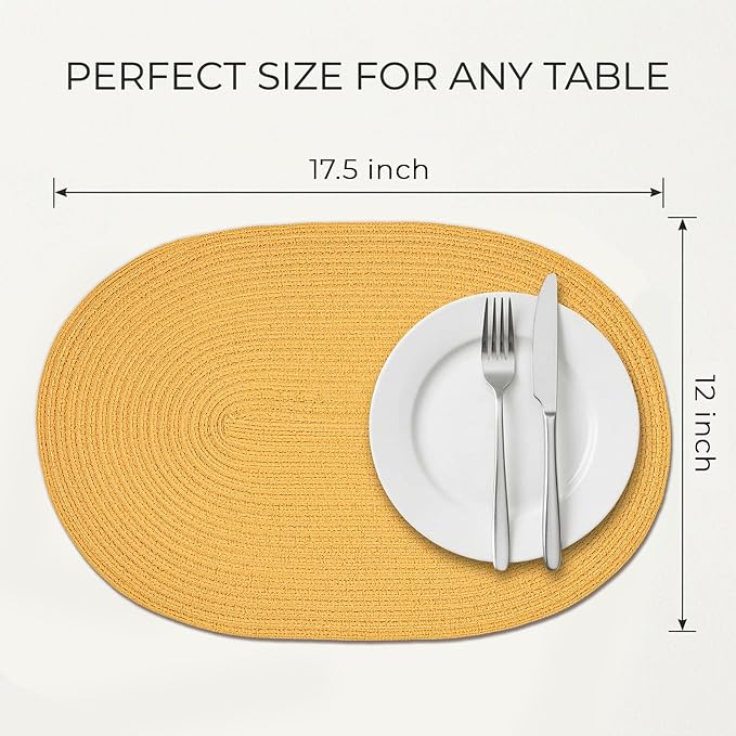 Placemats Set of 6, Woven Oval Braided Dining Table Mats | 12 x 17.5 Inch Size - Image 2