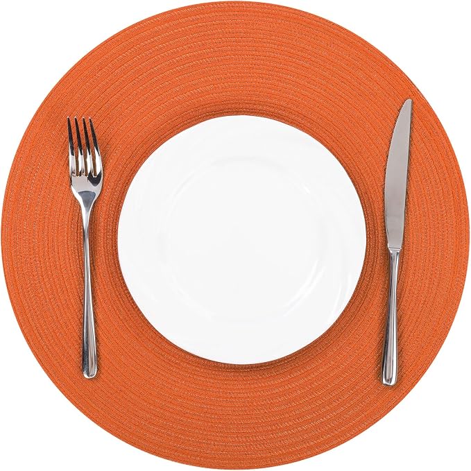 SHACOS Round Placemats Set of 6 Polyester 15 inch Round Braided Place Mats - Image 3