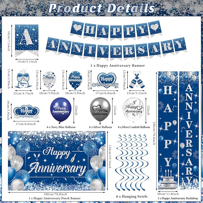 Blue Happy Anniversary Decorations - Image 3