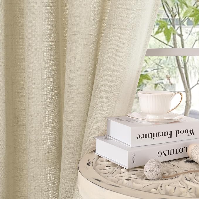 YoungsTex Warm Beige Linen Curtains 40 Inch Length, Short Light Filtering Drapes - Image 7