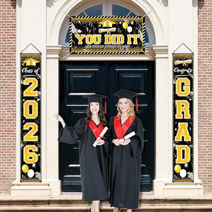 Black and Gold Graduation Decorations Class of 2026 Congrats Grad Banner Grad - Image 6