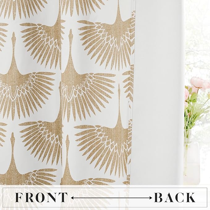 KGORGE Blackout Curtains Geometric Bird Pattern 52" x 120" Taupe 2 Panels | - Image 4