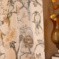 Designer French Linen Printed Curtains, 2 Panels, Bird and Flowers Pattern Draps by Isaennehomedecoration