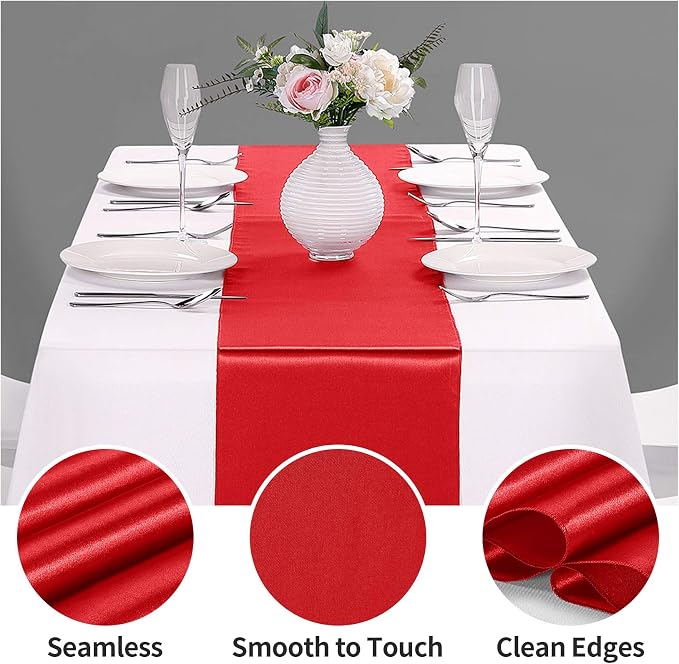 15-Pack Satin Table Runner Red 12 x 108 inches Long, Table Runners - Image 2