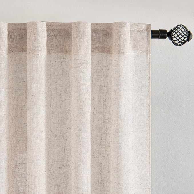 MIULEE Natural Linen White Kitchen Curtains 30 Inch Long 2 Panels Farmhouse | - Image 4