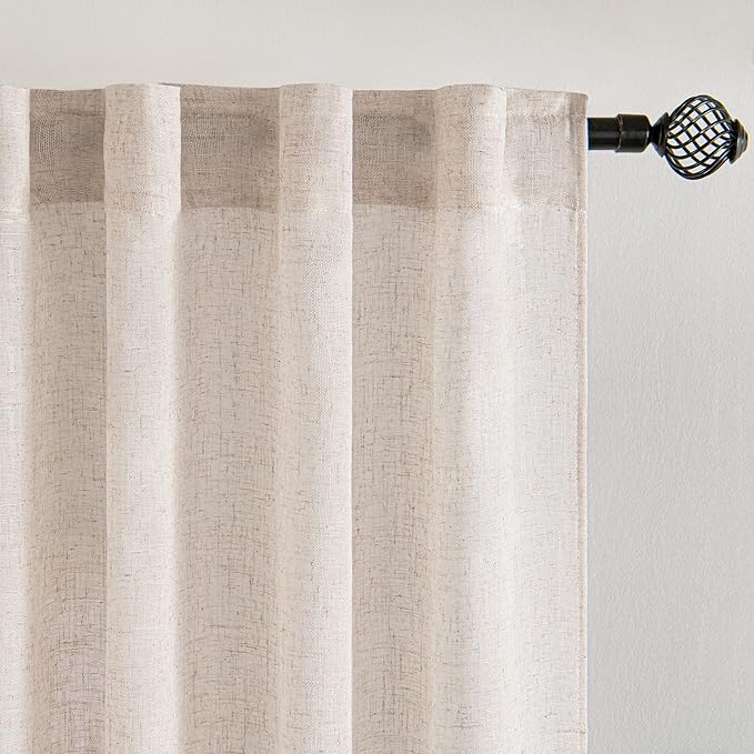 MIULEE Kitchen Curtains 36 Inch Long 2 Panels Natural Linen White Farmhouse | - Image 4