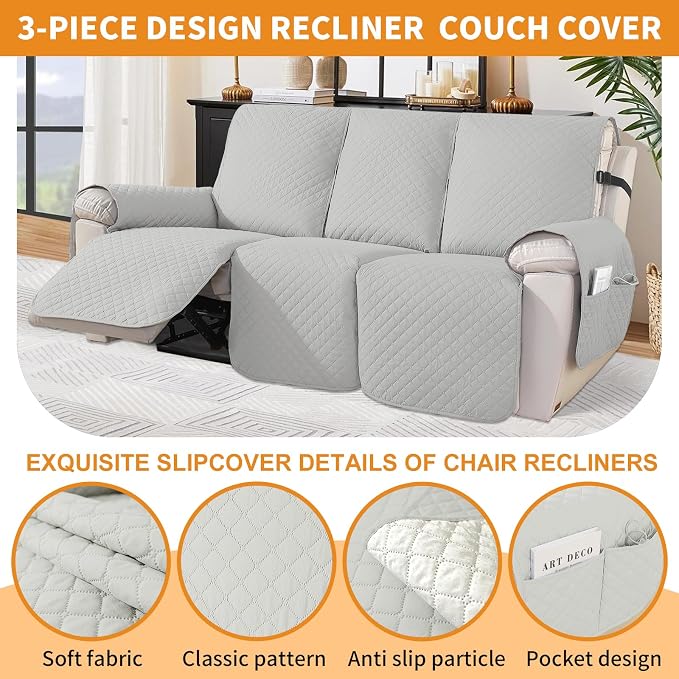 XINEAGE Water Resistant Recliner Cover, 3 seat Recliner Sofa Covers - Image 2