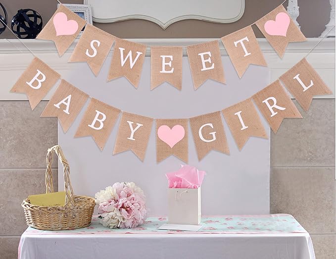 Sweet Baby Girl Burlap Banner - Image 4
