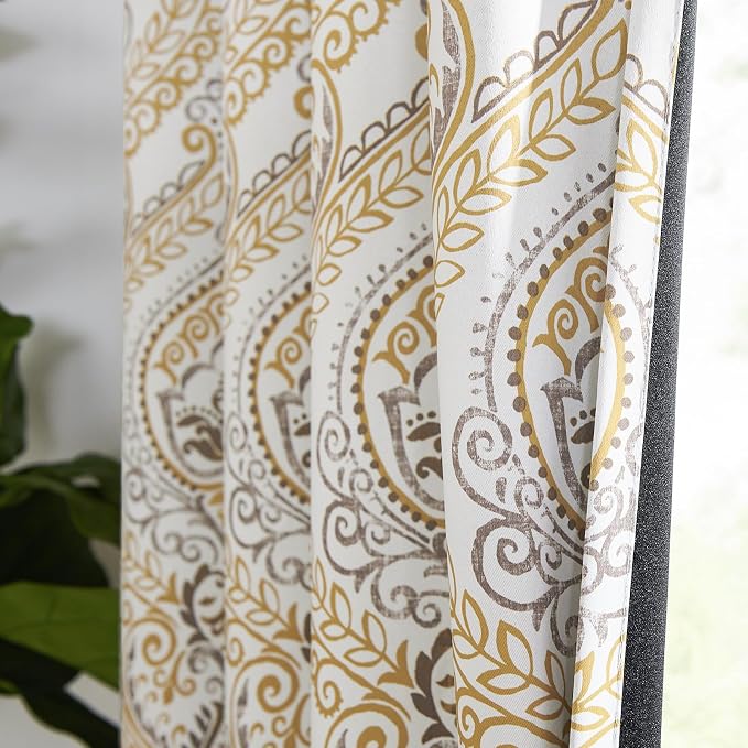 jinchan Grey Blackout Curtains 63 Inch Damask Vintage Grommet 2 Panels | Room - Image 8