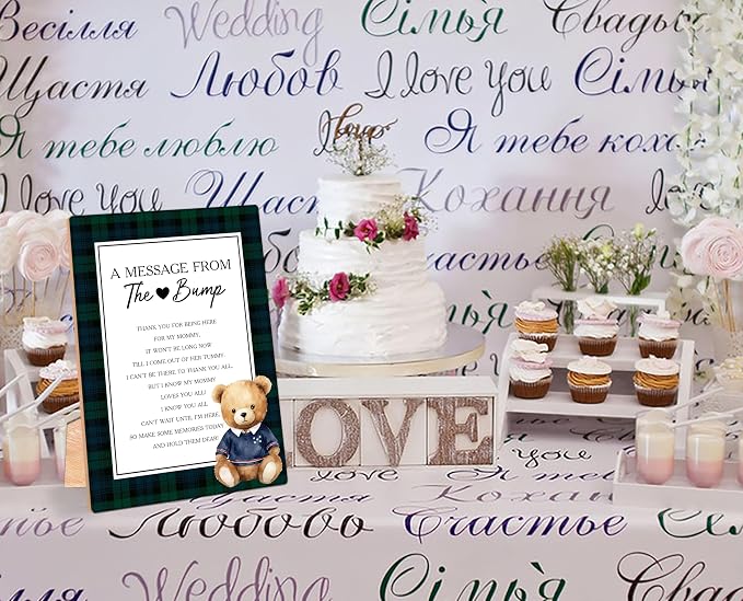 Vintage Bear A Message From the Bump Baby Shower Signs, Tartan Plaid Wooden - Image 4
