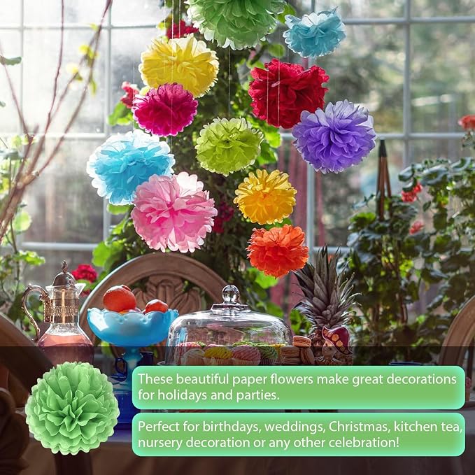 Qimoo DIY Decorative 20pcs Green Paper Tissue Pom-poms Flowers Ball - Image 4