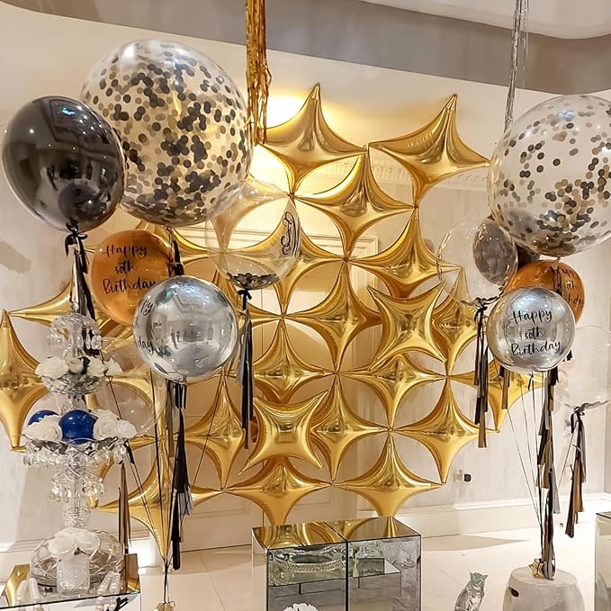 HILAVO 12PCS Gold Star Balloons, 24in 18in 10in Four Pointed Star Shaped - Image 8