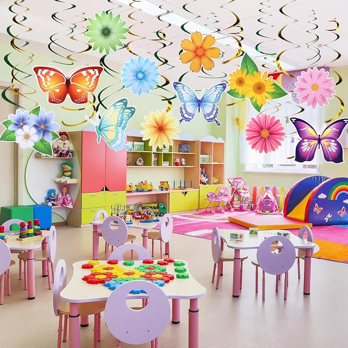 36 Pcs Spring Summer Butterfly Flower Party Decoration Hanging Ceiling Swirl - Image 6