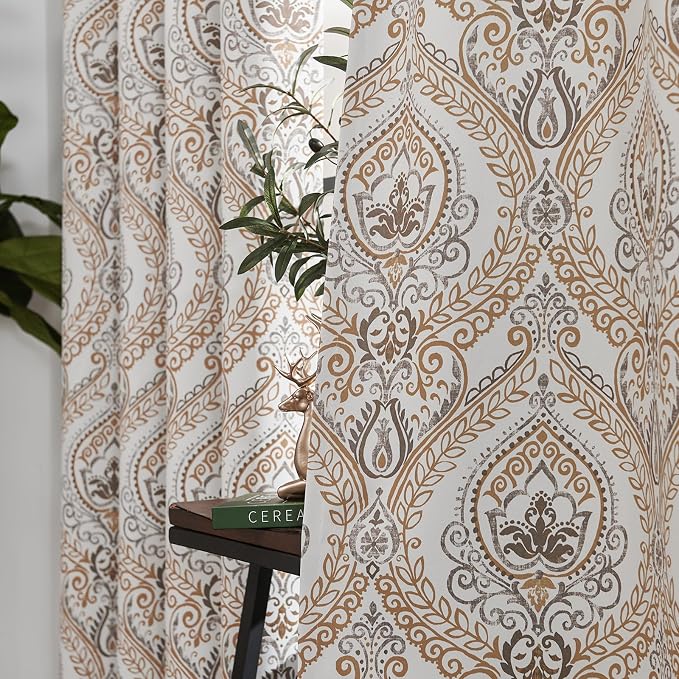 jinchan Blue Blackout Curtains 84 Inch Damask Vintage Grommet 2 Panels | Room - Image 7