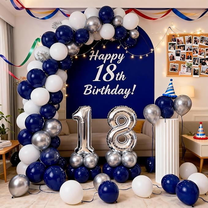 Navy Blue White and Silver Balloons 100 Pack 12 Inch White and Silver Metallic - Image 4